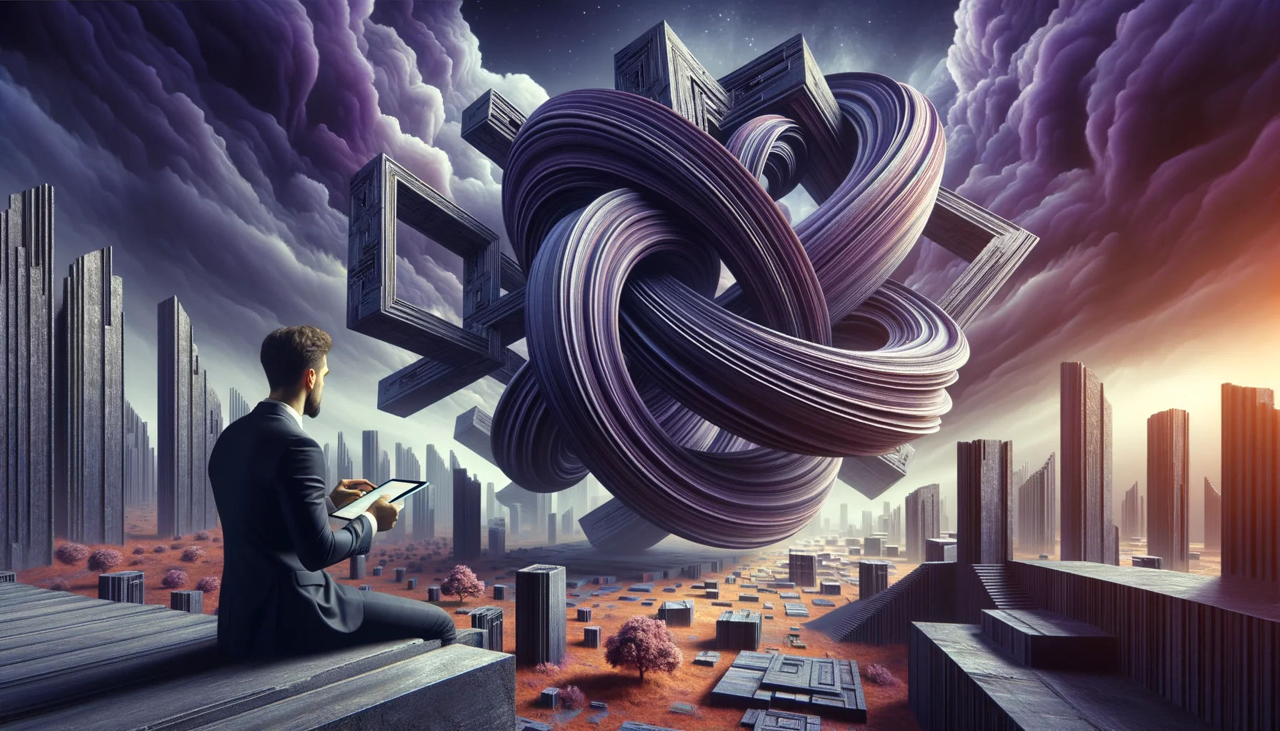 ux researcher, surrealism style, impossible objects, realistic materials, dark purple main theme