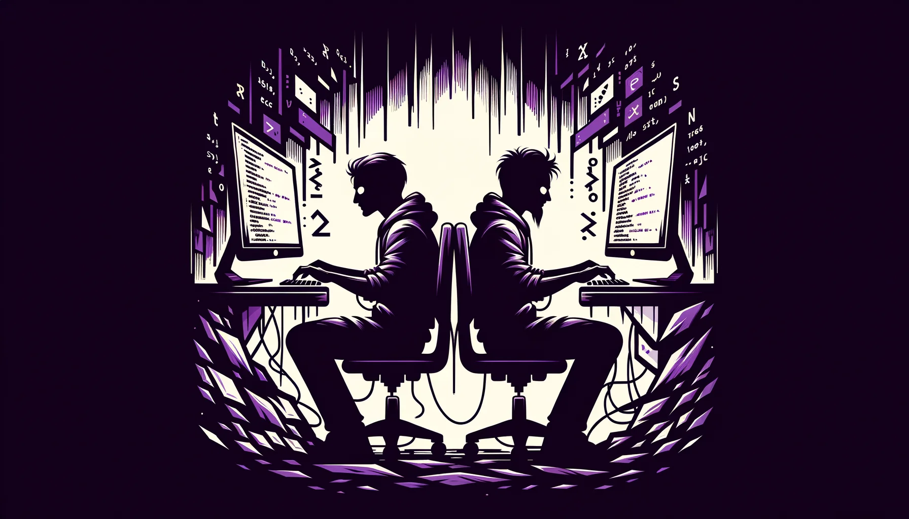 "Imagine an icon image of the following topic. Be descriptive and emotional.
"
"The image icon should have an edgy style with a dark purple main theme with pop-reference
and/or IT related funny eastereggs.
"
"
topic:
P